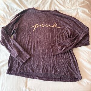 PINK Victoria’s Secret Heather Purple Gold Long Sleeve Sleepwear Tee Size Small